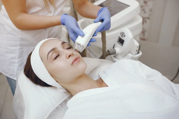 Aplicación de tratamiento HIFU 7D facial en rostro femenino