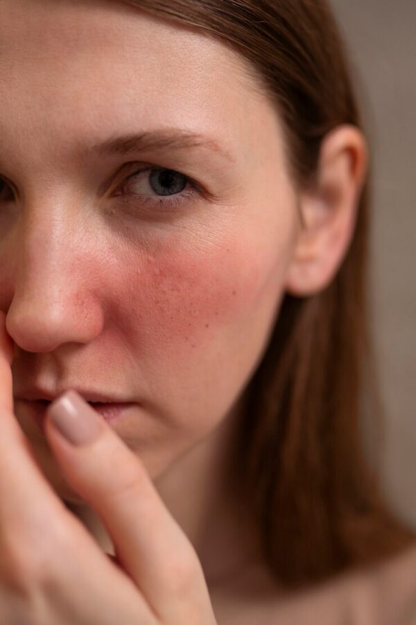 mujer-que-ocupa-condicion-piel-rosacea-cara_23-2150248328 Mujer mostrando su piel con rosácea tratándose en WAM Center | Clínica Estética, especializada en cuidados faciales.
